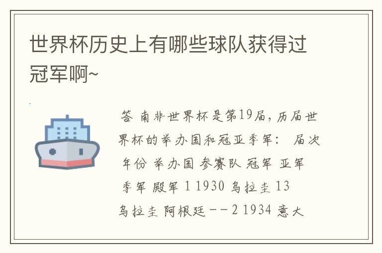 世界杯历史上有哪些球队获得过冠军啊~