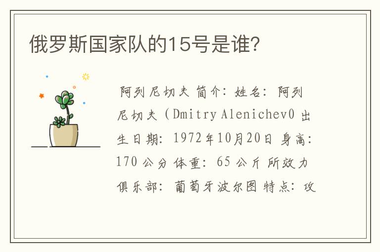俄罗斯国家队的15号是谁?