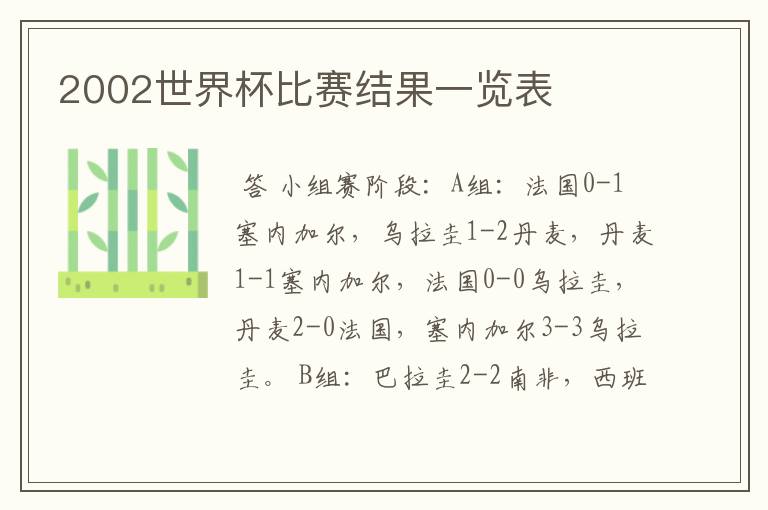 2002世界杯比赛结果一览表