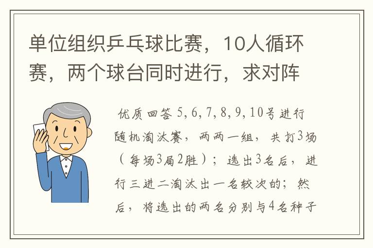 单位组织乒乓球比赛，10人循环赛，两个球台同时进行，求对阵表