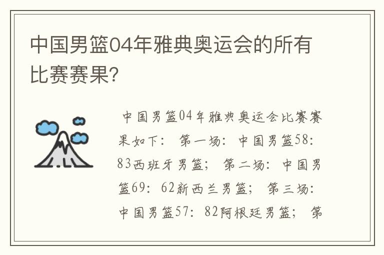 中国男篮04年雅典奥运会的所有比赛赛果？