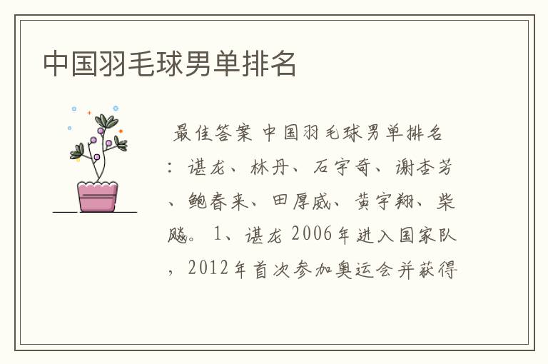 中国羽毛球男单排名