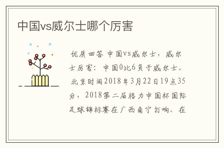 中国vs威尔士哪个厉害
