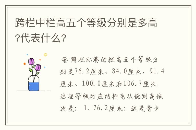 跨栏中栏高五个等级分别是多高?代表什么?