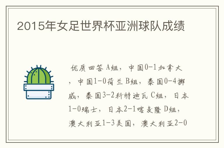 2015年女足世界杯亚洲球队成绩