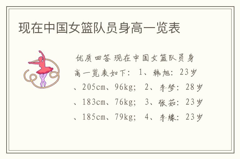 现在中国女篮队员身高一览表