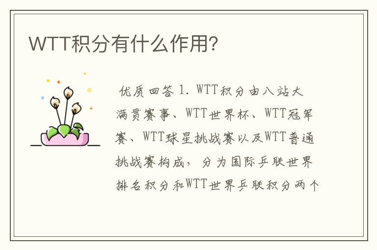 WTT积分有什么作用？