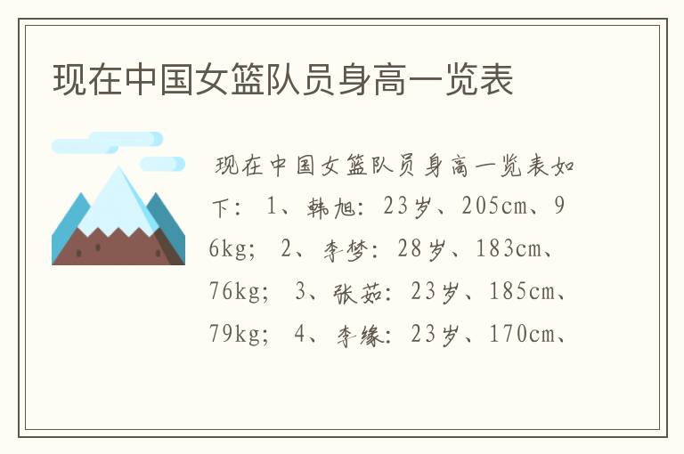 现在中国女篮队员身高一览表