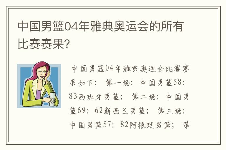 中国男篮04年雅典奥运会的所有比赛赛果?