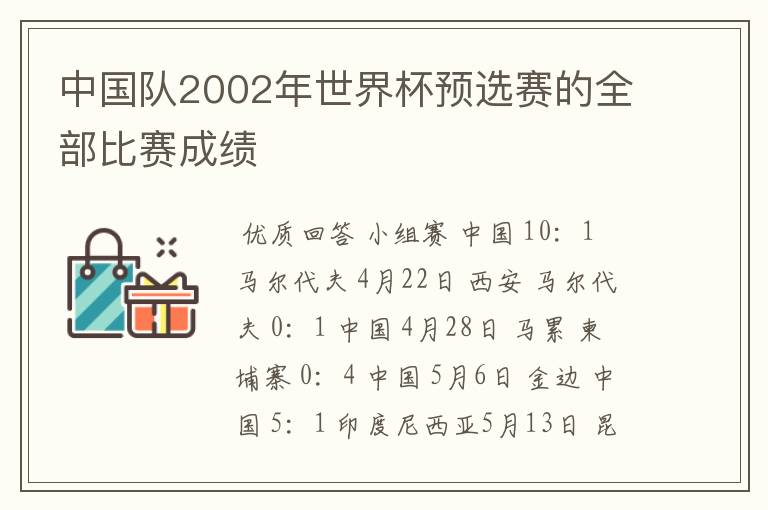 中国队2002年世界杯预选赛的全部比赛成绩