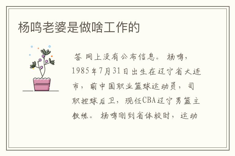 杨鸣老婆是做啥工作的
