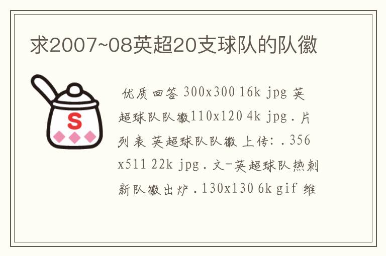 求2007~08英超20支球队的队徽