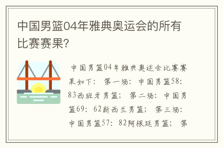 中国男篮04年雅典奥运会的所有比赛赛果？