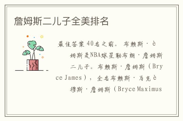 詹姆斯二儿子全美排名