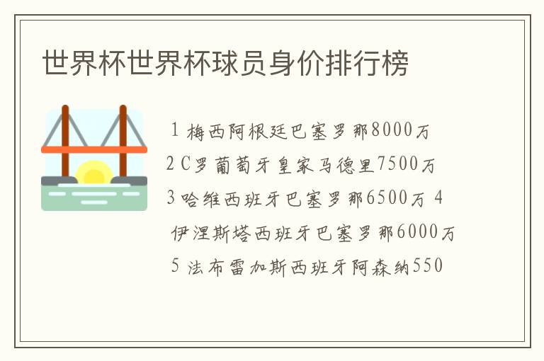 世界杯世界杯球员身价排行榜