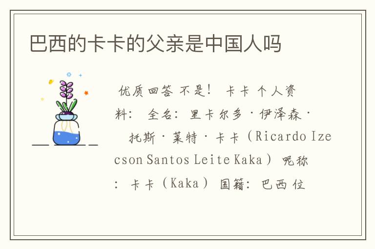 巴西的卡卡的父亲是中国人吗