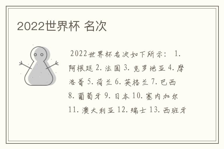 2022世界杯 名次