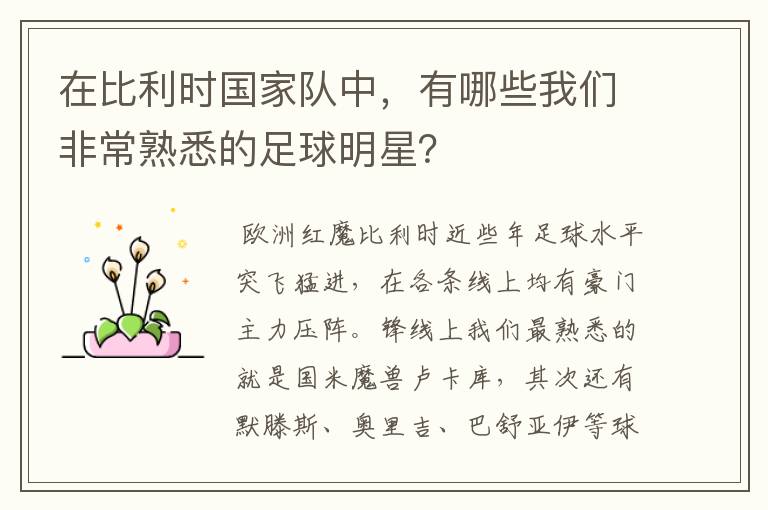 在比利时国家队中，有哪些我们非常熟悉的足球明星？