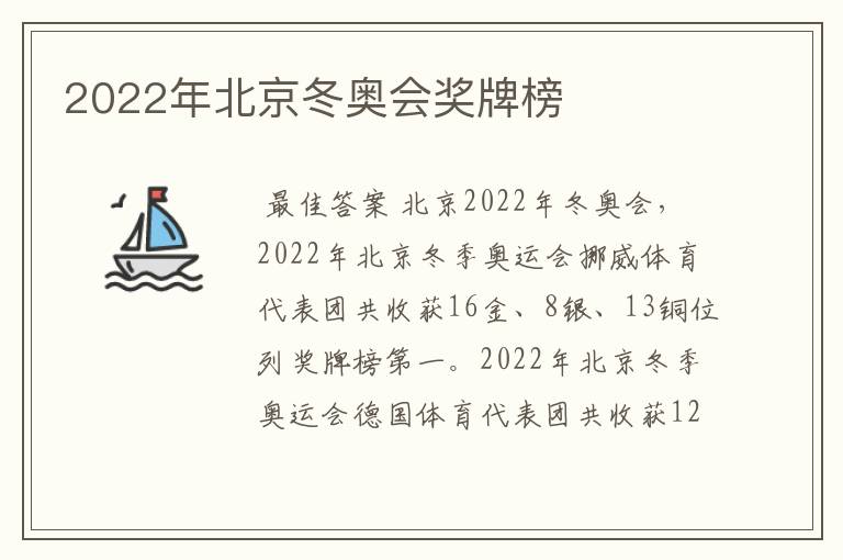 2022年北京冬奥会奖牌榜