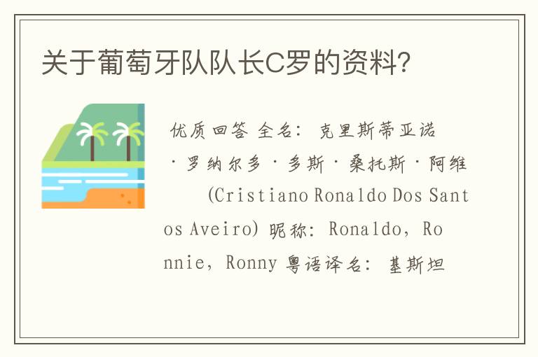 关于葡萄牙队队长C罗的资料?