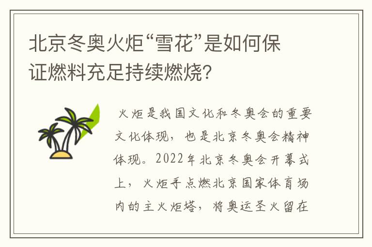北京冬奥火炬“雪花”是如何保证燃料充足持续燃烧?