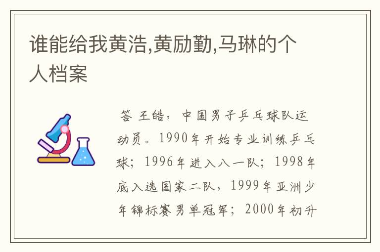 谁能给我黄浩,黄励勤,马琳的个人档案