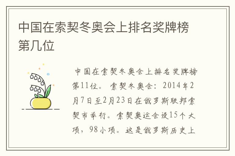 中国在索契冬奥会上排名奖牌榜第几位