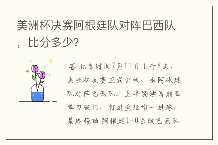 美洲杯决赛阿根廷队对阵巴西队，比分多少？