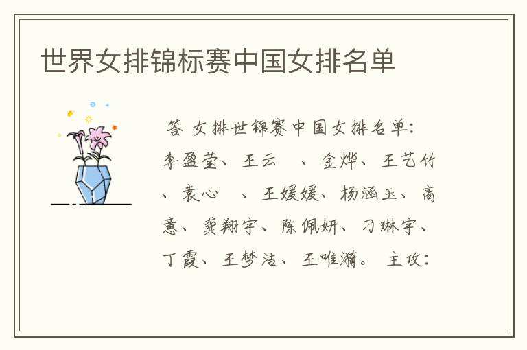世界女排锦标赛中国女排名单