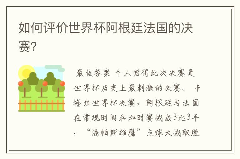 如何评价世界杯阿根廷法国的决赛？