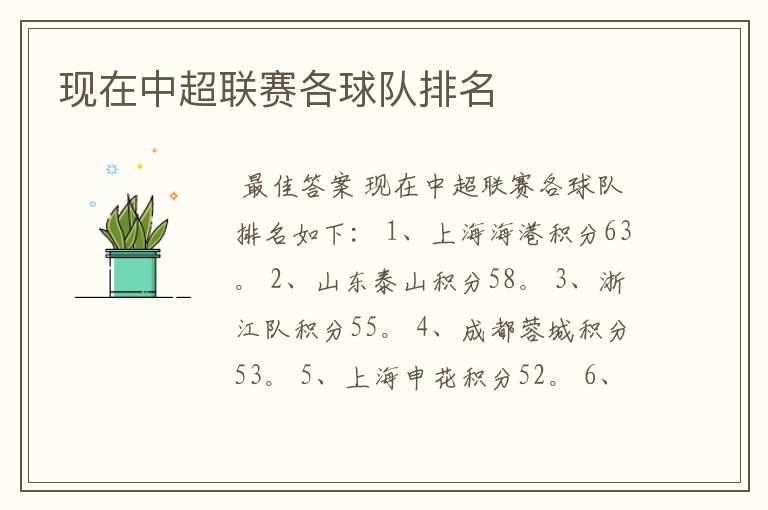 现在中超联赛各球队排名