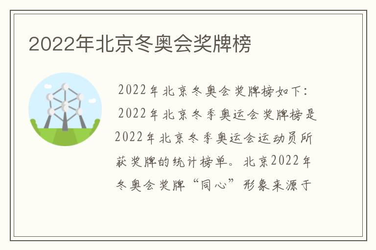 2022年北京冬奥会奖牌榜
