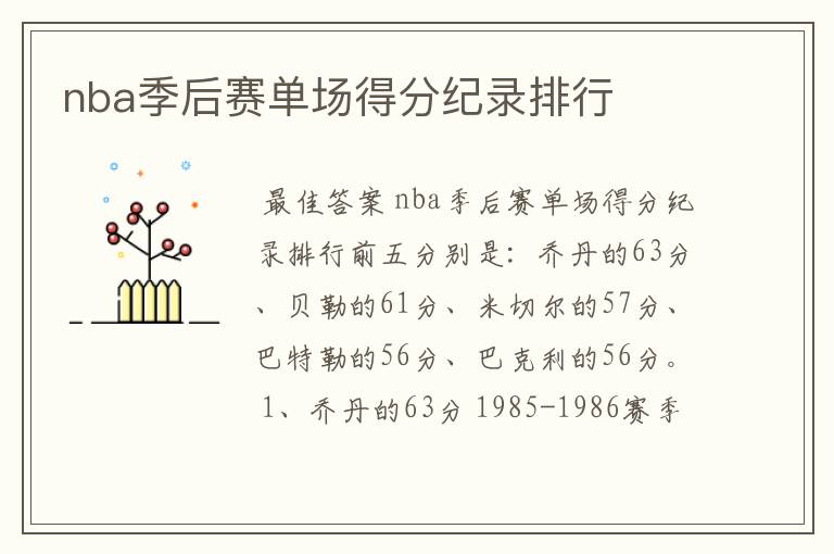 nba季后赛单场得分纪录排行