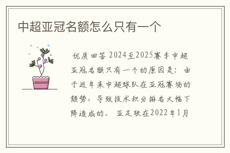 中超亚冠名额怎么只有一个