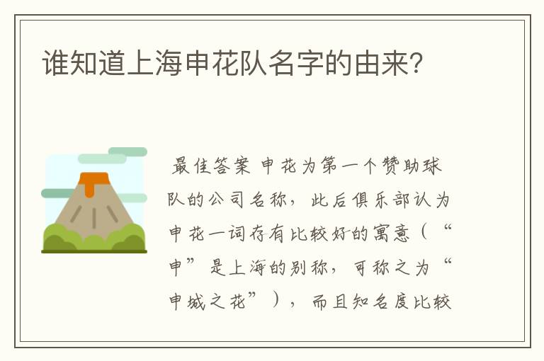 谁知道上海申花队名字的由来？
