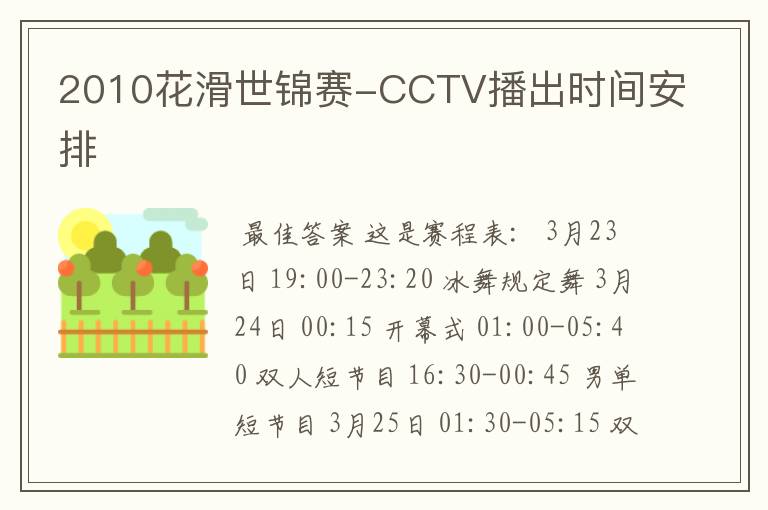 2010花滑世锦赛-CCTV播出时间安排