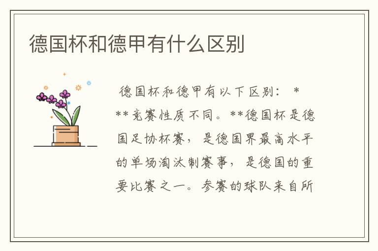 德国杯和德甲有什么区别