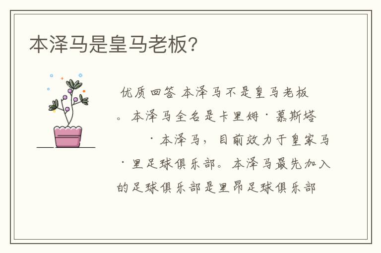 本泽马是皇马老板?