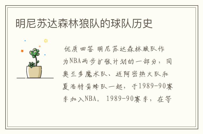 明尼苏达森林狼队的球队历史