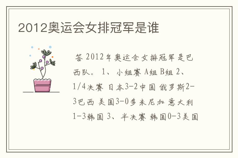 2012奥运会女排冠军是谁