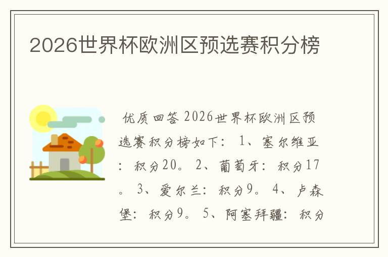 2026世界杯欧洲区预选赛积分榜