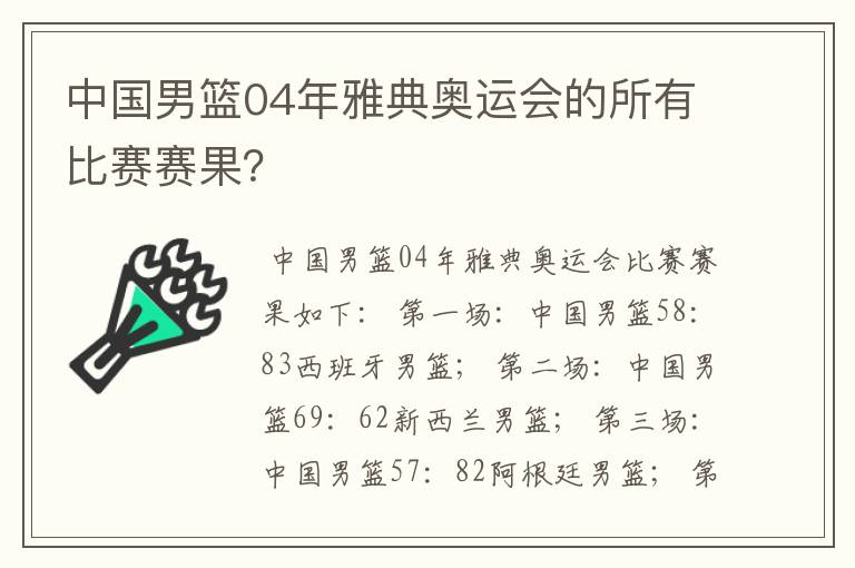 中国男篮04年雅典奥运会的所有比赛赛果？