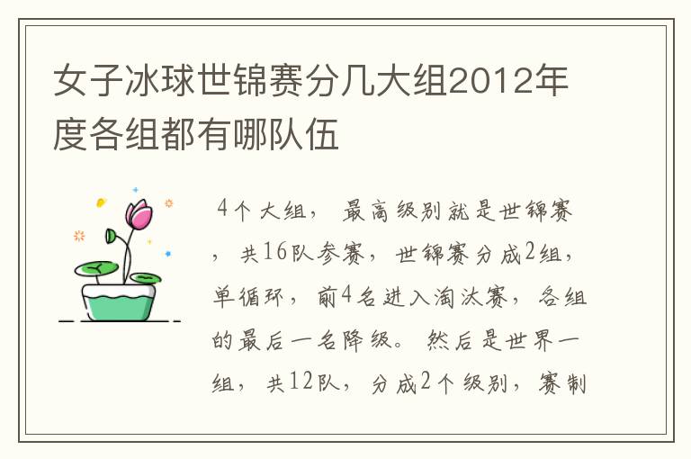 女子冰球世锦赛分几大组2012年度各组都有哪队伍
