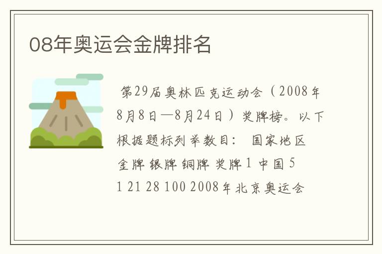 08年奥运会金牌排名
