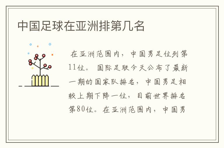 中国足球在亚洲排第几名