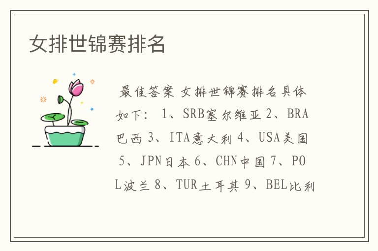 女排世锦赛排名