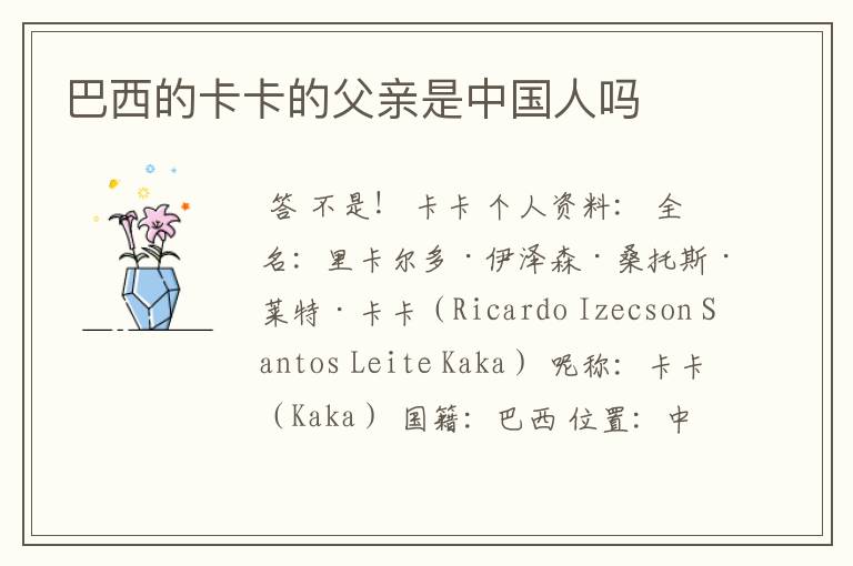 巴西的卡卡的父亲是中国人吗