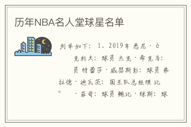 历年NBA名人堂球星名单