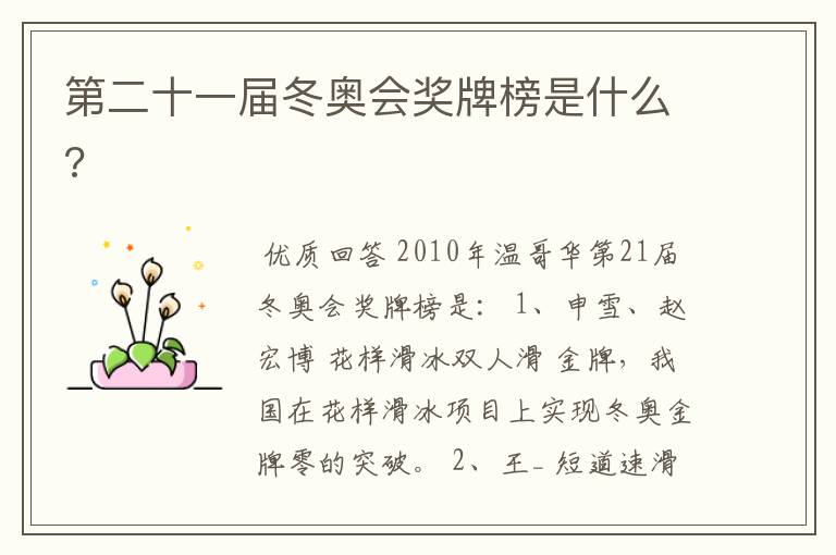第二十一届冬奥会奖牌榜是什么?