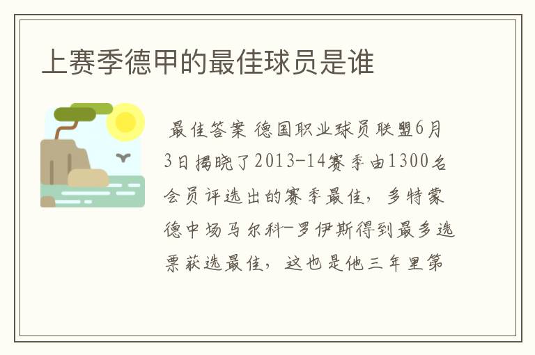 上赛季德甲的最佳球员是谁